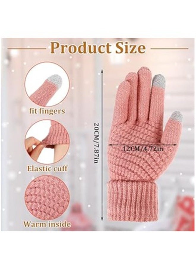 Women's Touch Screen Gloves, Men Touchscreen Mittens, Warm Winter Gloves, Daily Wear Touchscreen Gloves, Plush Elastic Cuffs Knit Gloves, Winter Warmth Accessories, for Driving Cycling 4 Pairs - Image 2