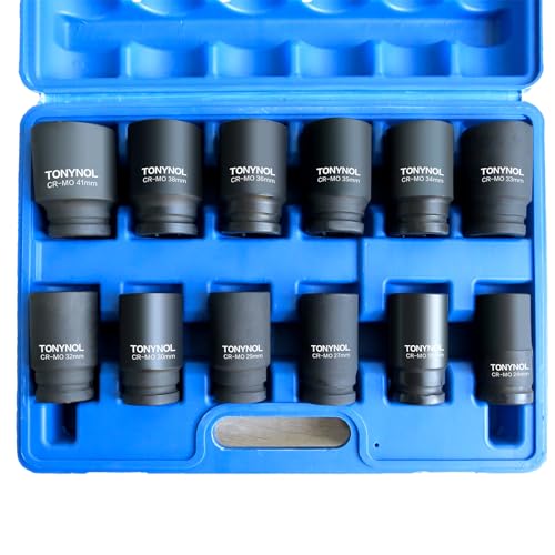 TONYNOL 3/4 Inch Drive Deep Impact Socket Set,6-Point,Metric (24mm to 41mm),12 Pcs,Cr-Mo,Heavy Duty Impact Socket Set,With a Storage Case - Image 1