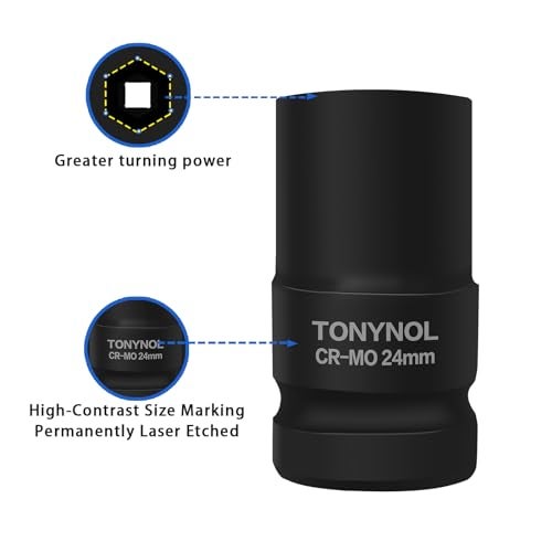 TONYNOL 3/4 Inch Drive Deep Impact Socket Set,6-Point,Metric (24mm to 41mm),12 Pcs,Cr-Mo,Heavy Duty Impact Socket Set,With a Storage Case - Image 4