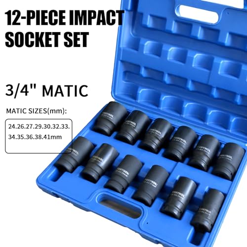 TONYNOL 3/4 Inch Drive Deep Impact Socket Set,6-Point,Metric (24mm to 41mm),12 Pcs,Cr-Mo,Heavy Duty Impact Socket Set,With a Storage Case - Image 2