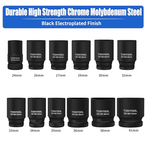 TONYNOL 3/4 Inch Drive Deep Impact Socket Set,6-Point,Metric (24mm to 41mm),12 Pcs,Cr-Mo,Heavy Duty Impact Socket Set,With a Storage Case - Image 3