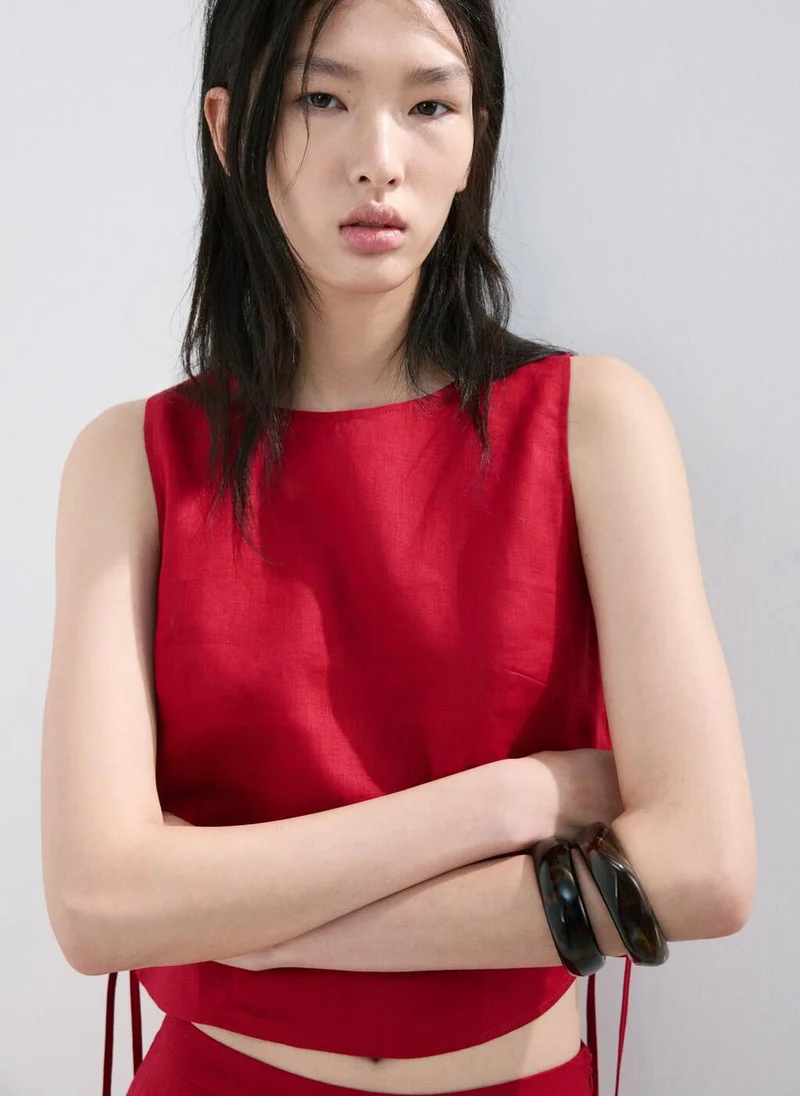 MANGO Linen top with bows