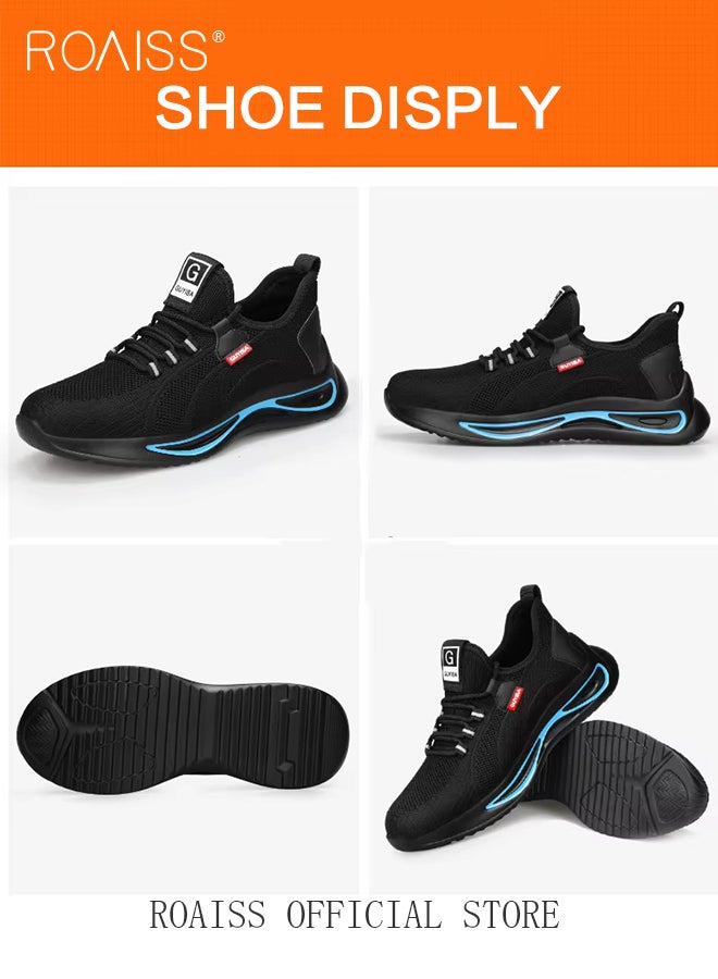 Men's European Standard Steel Toe Safety Shoes for Construction Site Work Fly Woven Anti Smash Anti Puncture Labor Protection Shoes Mens Non Slip Wear Resistant Breathable Sneakers Colorblock Sneakers