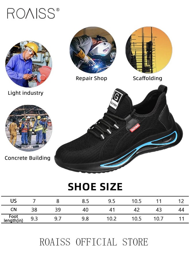Men's European Standard Steel Toe Safety Shoes for Construction Site Work Fly Woven Anti Smash Anti Puncture Labor Protection Shoes Mens Non Slip Wear Resistant Breathable Sneakers Colorblock Sneakers