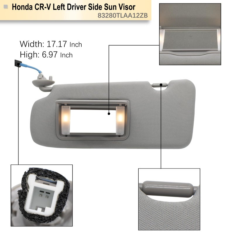 NHILES Driver Left Side Sun Visor Compatible with Honda CRV 2017 2018 2019 2020 2021 2022 Sunshade Number 83280TLAA12ZB Color: Gray - Image 4