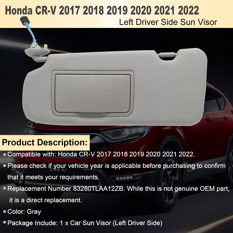 NHILES Driver Left Side Sun Visor Compatible with Honda CRV 2017 2018 2019 2020 2021 2022 Sunshade Number 83280TLAA12ZB Color: Gray - Image 2