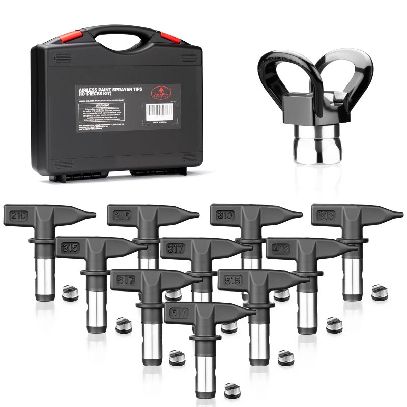 AEROPRO Tools 12Pcs Airless Paint Sprayer Tips Set, 10 Reversible Spray Nozzle Tips, 1pc Nozzle Tip Guard, 1pc Storage Box(210,215,310,313,315,317,413,417,515,517) - Image 1
