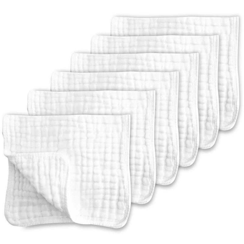 CottCare Muslin Burp Cloths for Baby 100% Cotton Large 20''X10'' 6 Layers Thicken Super Soft and Absorbent (6 Pack,White) - Image 1