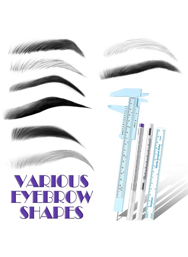 Teling مجموعة أدوات الحواجب 10 قطع 2 مسطرة قياس الحواجب 4 قلم علامة جلد أبيض للميكروبليدنج 4 مسطرة ورقية قلم علامة جلد أبيض أدوات رسم موضع المكياج الدائم للفنانين جلد الحواجب - Image 2
