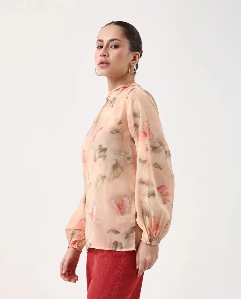 Rareism Women's High Neck Object Print Top