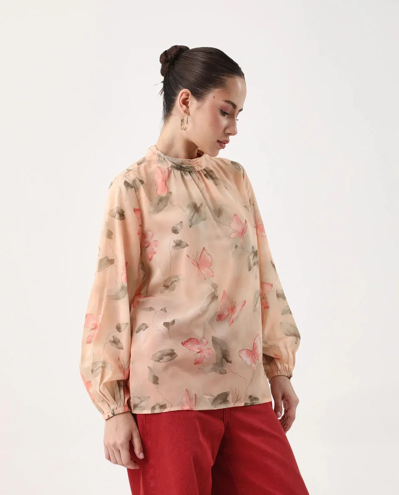 Rareism Women's High Neck Object Print Top