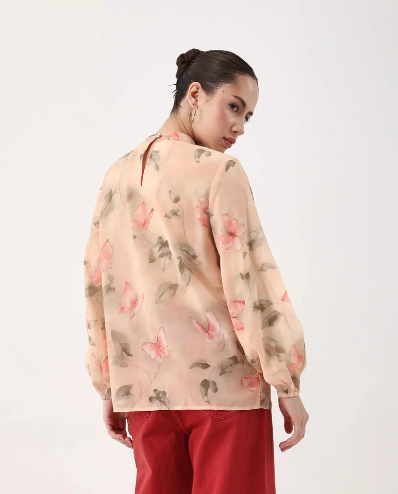 Rareism Women's High Neck Object Print Top