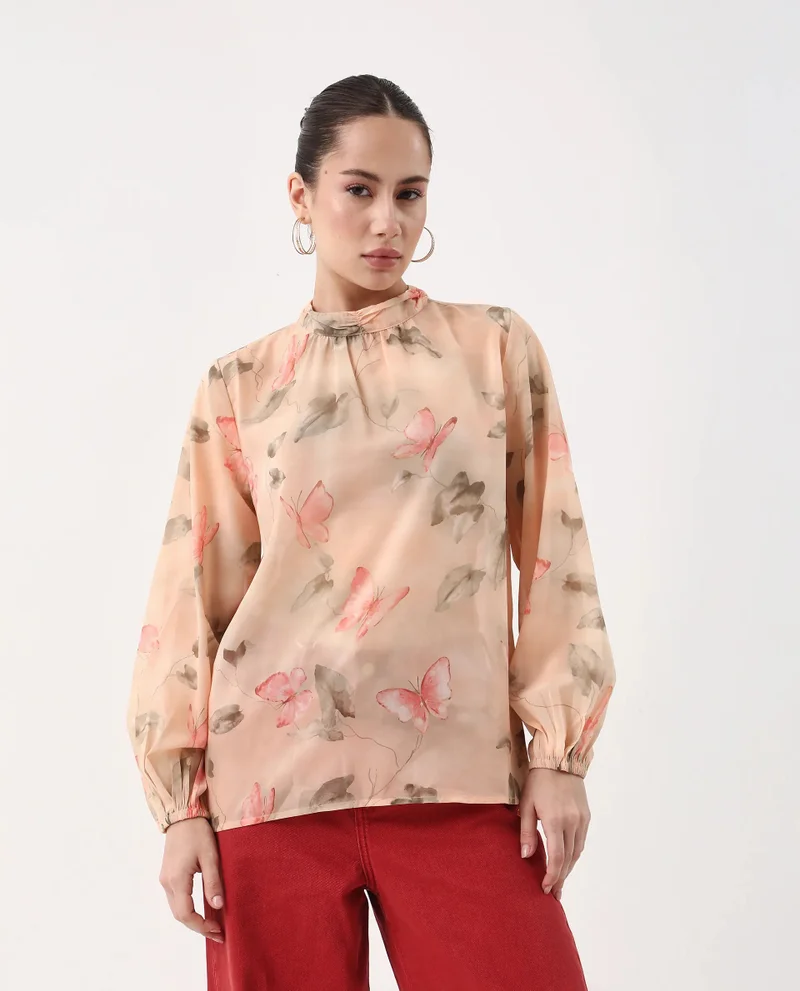 Rareism Women's High Neck Object Print Top
