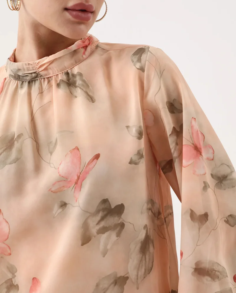 Rareism Women's High Neck Object Print Top