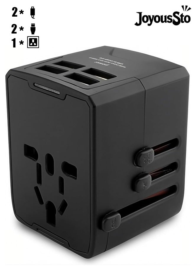 JoyousSto Universal International Power Travel Plug Adapter, 5 in 1 Global Travel Plug Adapter W/ 3.5A 2xUSB-A and 2xUSB C Wall Charger and Worldwide AC Outlet for Europe USA UK AUS Asia Black - Image 1