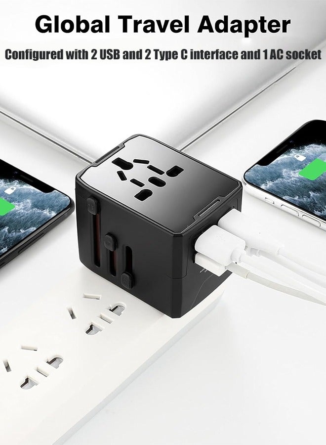 JoyousSto Universal International Power Travel Plug Adapter, 5 in 1 Global Travel Plug Adapter W/ 3.5A 2xUSB-A and 2xUSB C Wall Charger and Worldwide AC Outlet for Europe USA UK AUS Asia Black - Image 2