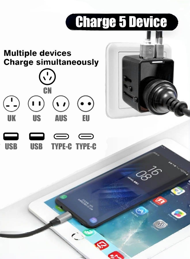 JoyousSto Universal International Power Travel Plug Adapter, 5 in 1 Global Travel Plug Adapter W/ 3.5A 2xUSB-A and 2xUSB C Wall Charger and Worldwide AC Outlet for Europe USA UK AUS Asia Black - Image 3