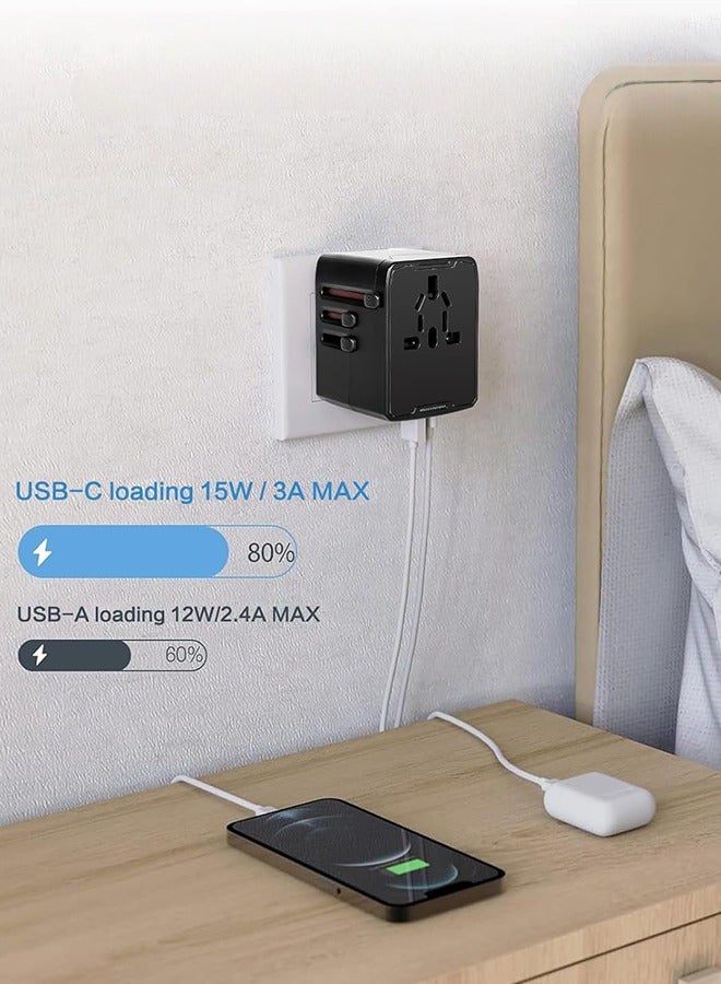JoyousSto Universal International Power Travel Plug Adapter, 5 in 1 Global Travel Plug Adapter W/ 3.5A 2xUSB-A and 2xUSB C Wall Charger and Worldwide AC Outlet for Europe USA UK AUS Asia Black - Image 4