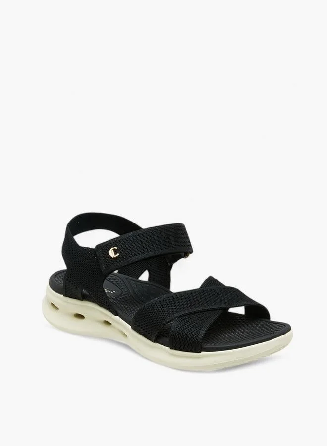لو كونفورت Textured Cross Strap Sandals With Hook And Loop Closure