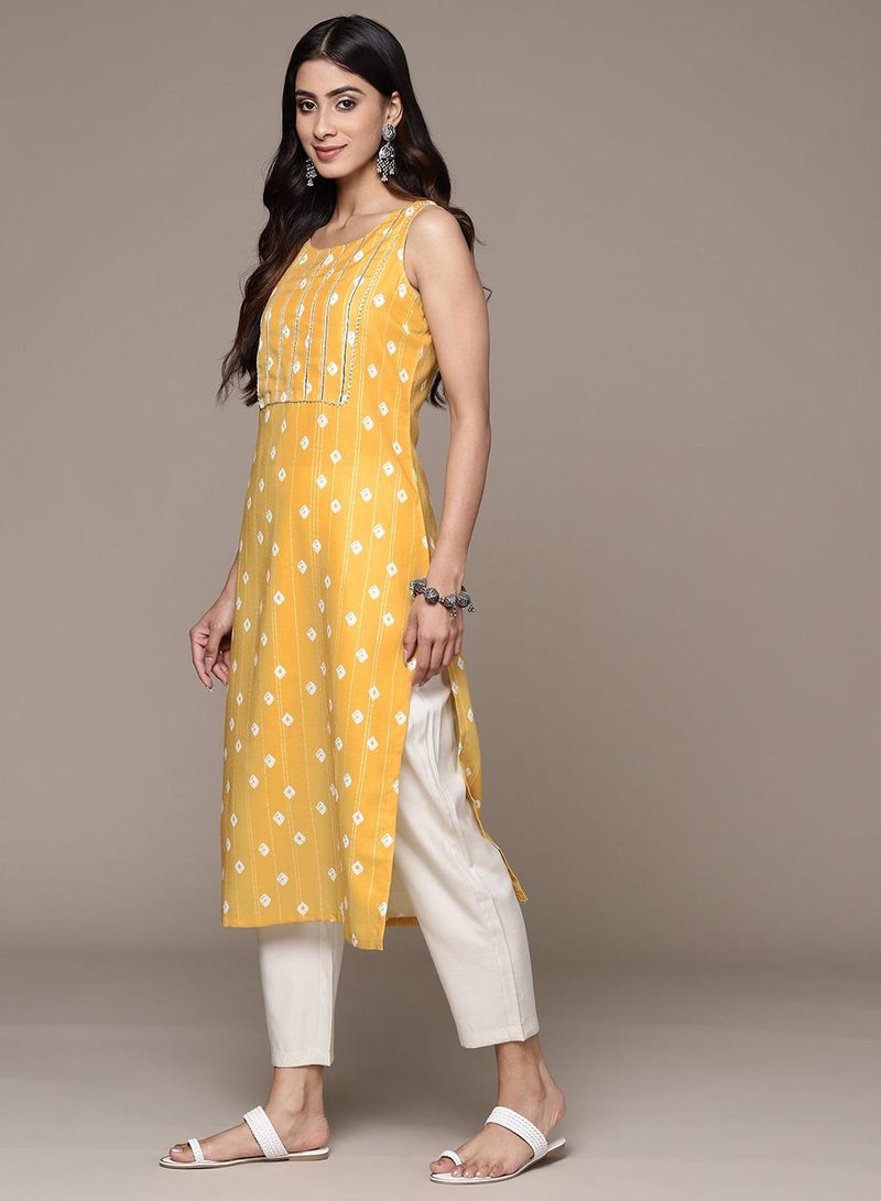 ISHIN Women's Silk Blend Mustard Straight Kurta - Image 3