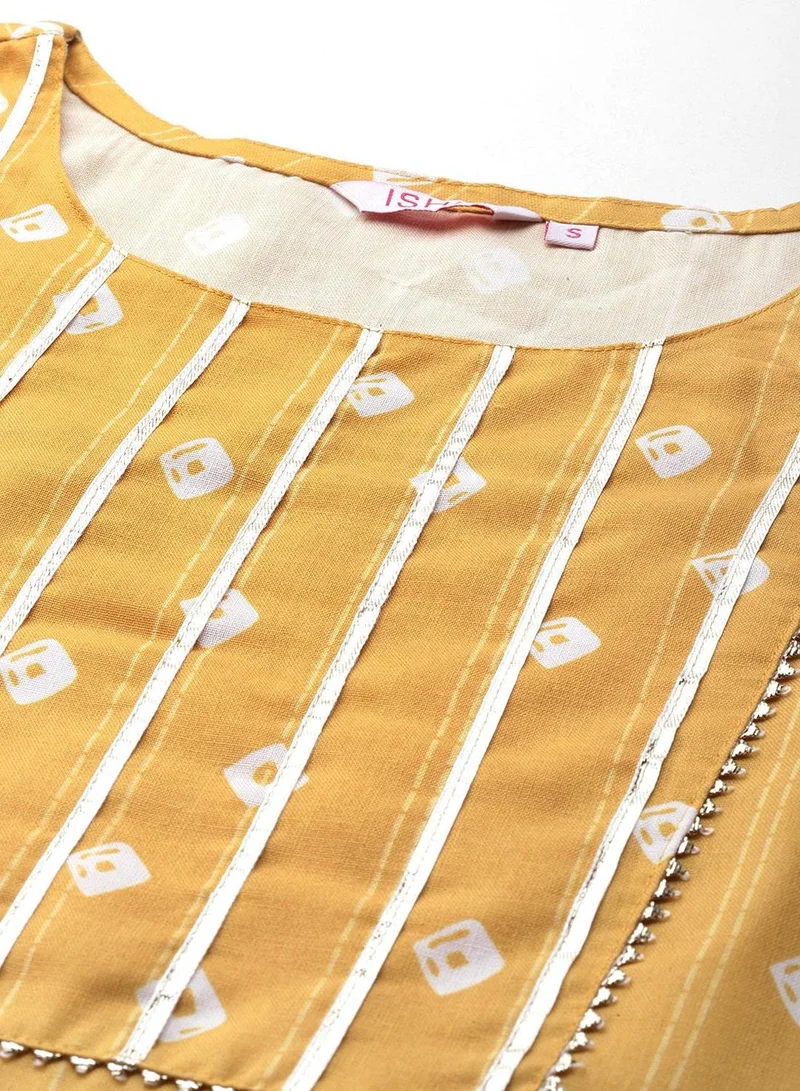 ISHIN Women's Silk Blend Mustard Straight Kurta