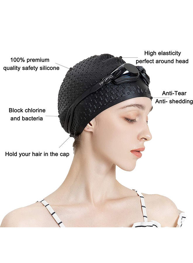 غطاء السباحة للنساء والرجال ، والتصميم المريح متين ، والسيليكون غطاء الاستحمام المريح مثالي للشعر القصير المتوسط المتوسط الطويل الأسود - Image 5