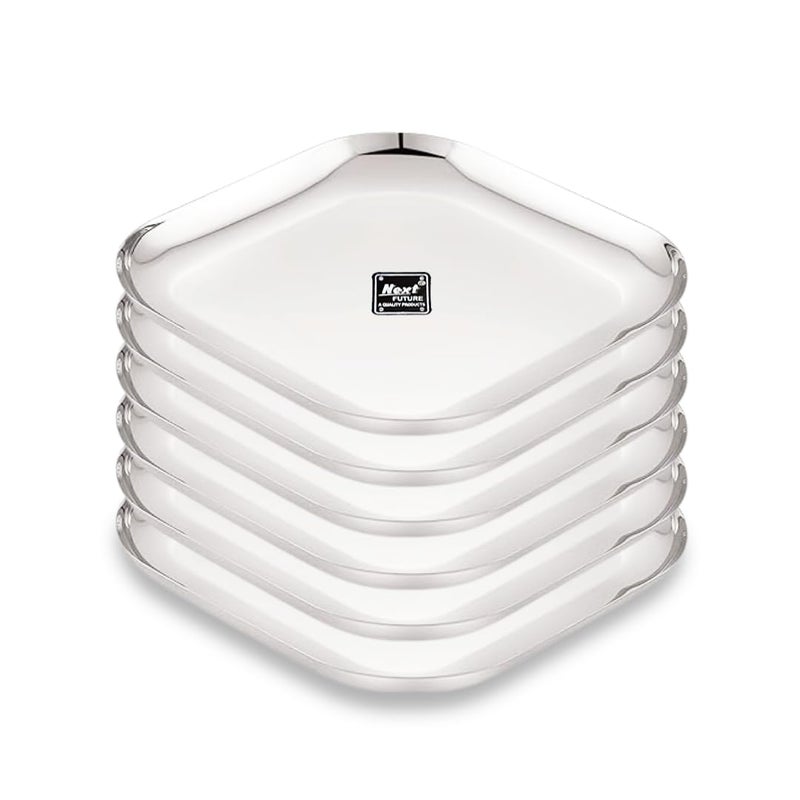 Next Future 7Star Stainless Steel Plates Set of 6 Breakfast Plate Square Plates Heavy Weight Thali Set of 6 Luxury Kitchen Accessories Items 8 Inch - Image 1