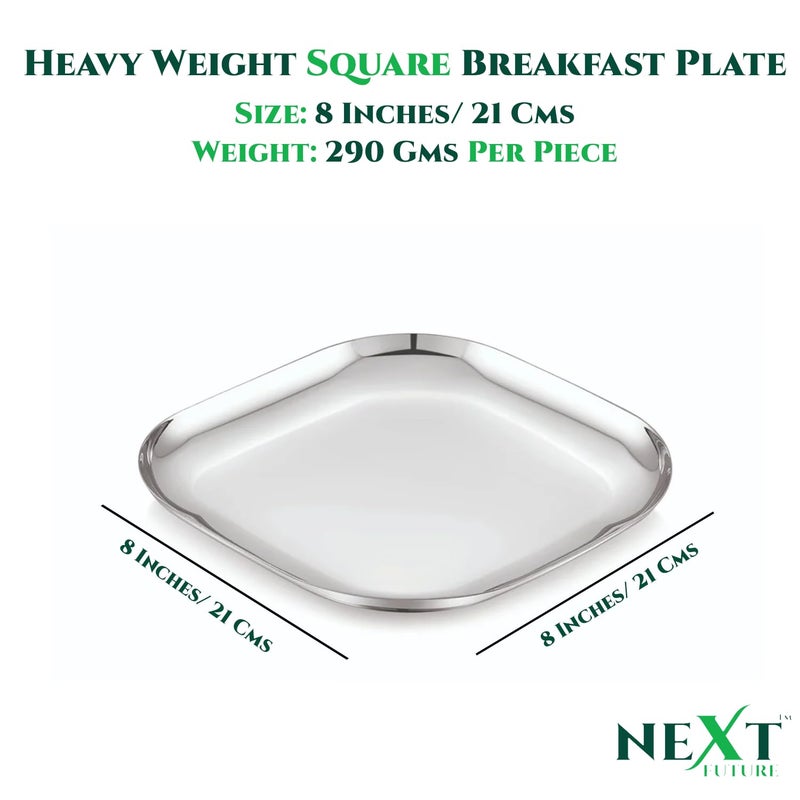 Next Future 7Star Stainless Steel Plates Set of 6 Breakfast Plate Square Plates Heavy Weight Thali Set of 6 Luxury Kitchen Accessories Items 8 Inch - Image 2