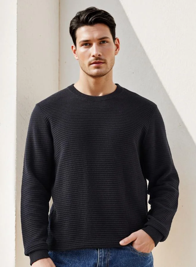 Splash FAV Textured Ottoman Sweater with Crew Neck