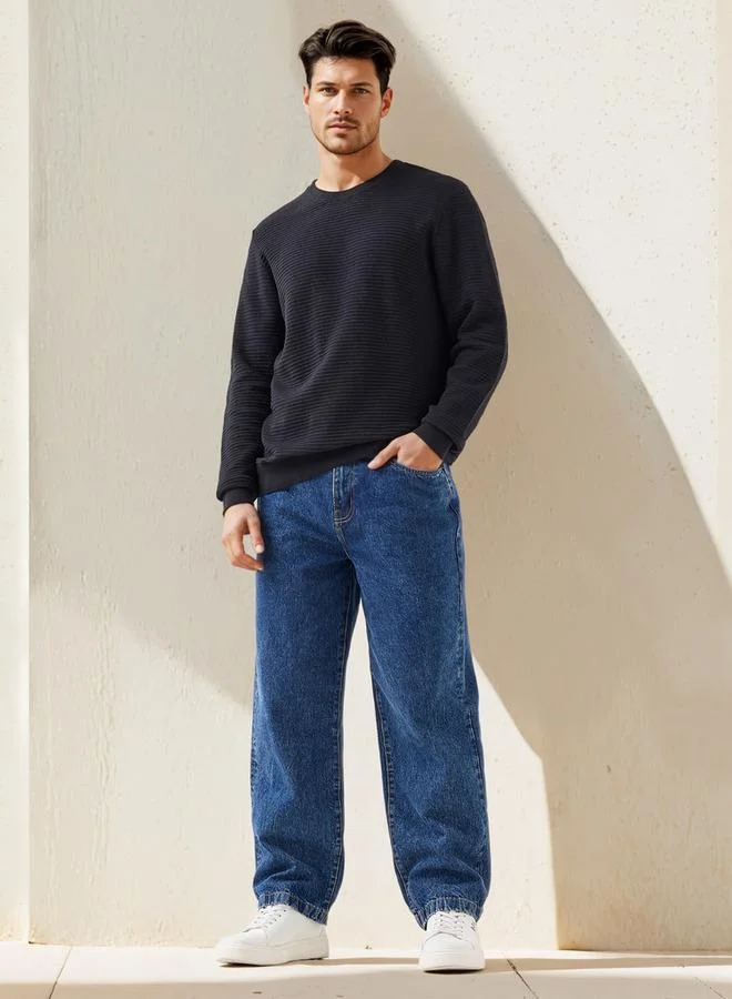 Splash FAV Textured Ottoman Sweater with Crew Neck