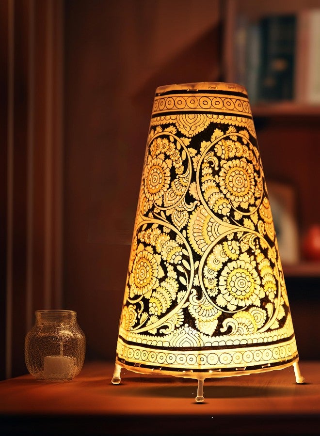 SHILP KATHA Handicraft Leather Table Lamp for Home Decoration | Handmade Side Table Lamp Shade for Bedroom Decor | Decorative Festival Gift for Living Room, Desk Décor | Flower Bliss (9 inch) - Image 1