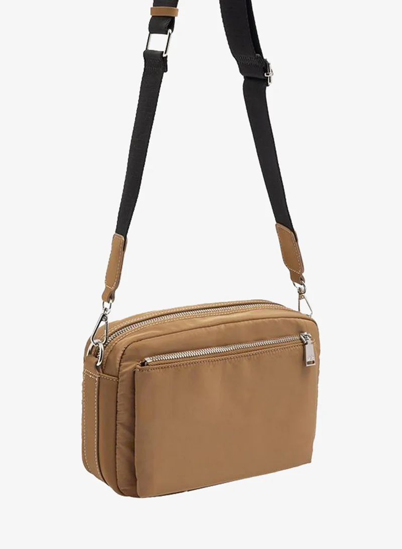 Parfois Brown Nylon Crossbody Bag With Exterior Pockets for Women | Best Price UAE