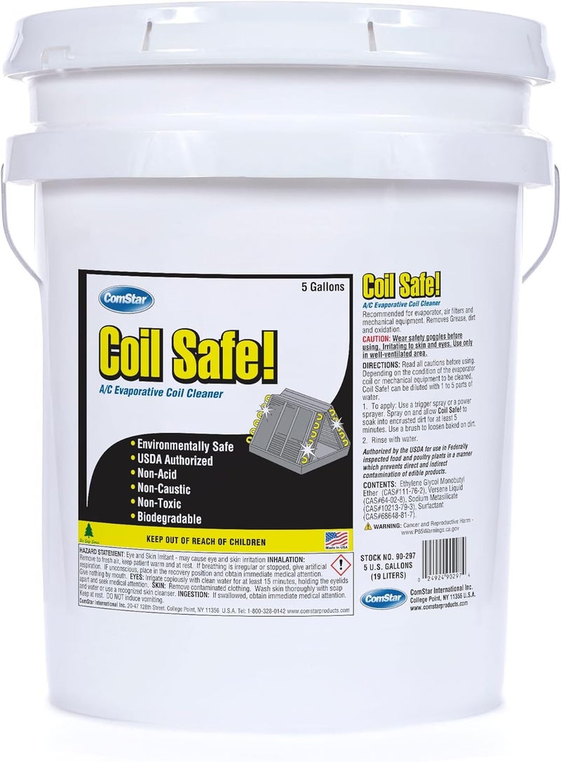 Comstar 90-297 Coil Safe Professional Grade Neutral pH Evaporator and Condenser Coil Cleaner, 5 gal Pail, Green - Image 1