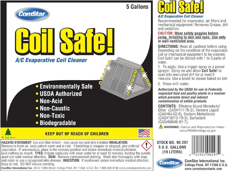 Comstar 90-297 Coil Safe Professional Grade Neutral pH Evaporator and Condenser Coil Cleaner, 5 gal Pail, Green - Image 2