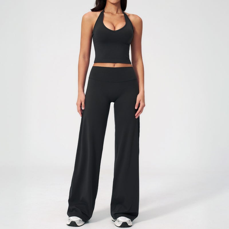 ZeChuang European and American TK Halter Neck Backless Sports Set - Fitness Wide Leg Straight Pants Outdoor Casual Yoga Outfit 5529