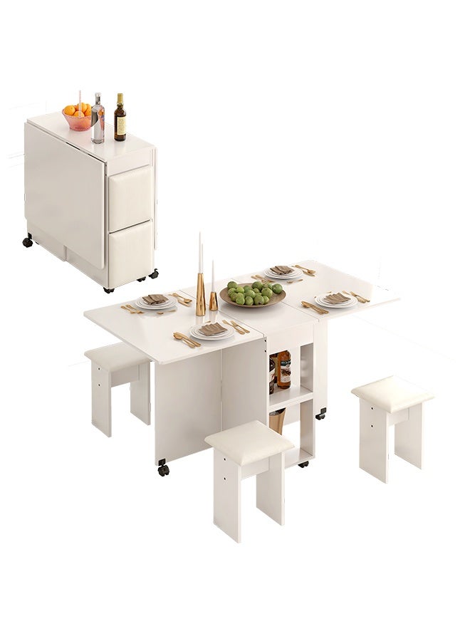 JCB CHIC Space-Saving Folding Dining Table with 4 Stools，Movable Expandable Kitchen Table with 6 Wheels and 2-Tier Shelf，Versatile Breakfast Table Bar Table for Kitchen, Living Room(120×60×77CM） - Image 1