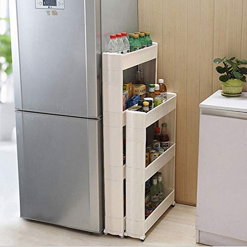 Ebee 3 Layer Storage Organizer Slim Rack Shelf with Wheels, White - Image 2