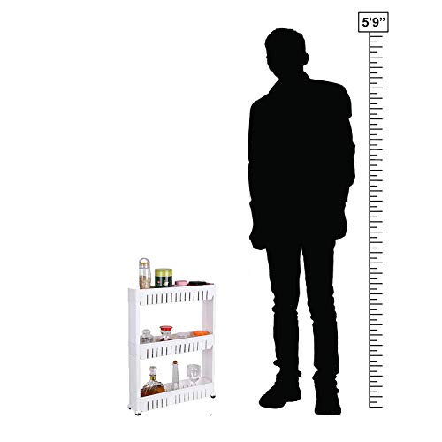 Ebee 3 Layer Storage Organizer Slim Rack Shelf with Wheels, White - Image 3