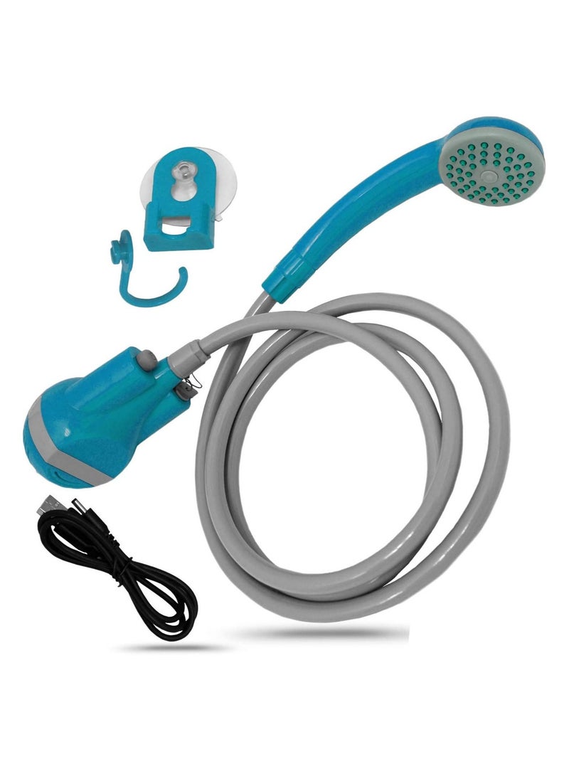 DubaiGallery Portable Bathroom Shower Set Bath Camping Shower Indoor Outdoor Baby Shower Head Nozzle Washer Handheld Pump Kit USB Charge Blue - Image 4