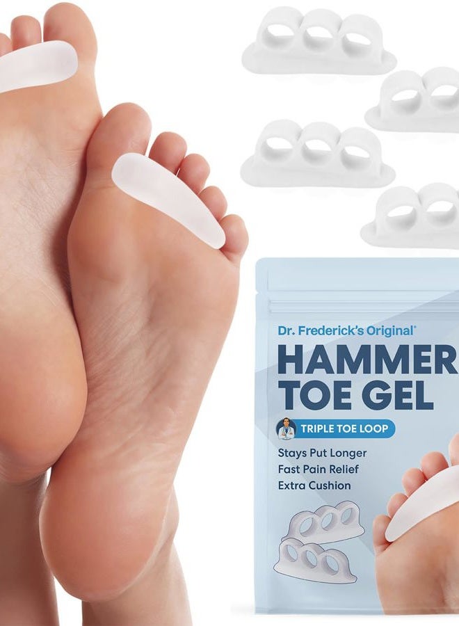 Dr. Frederick's Original Hammer Toe Gels - 4pcs - Hammer Toe Support Crest for Women & Men - Joint Realign - Cushion, Support & Temporary Splint - Crooked, Claw, Diabetic Toe Brace - 3 Loop Design - Image 1
