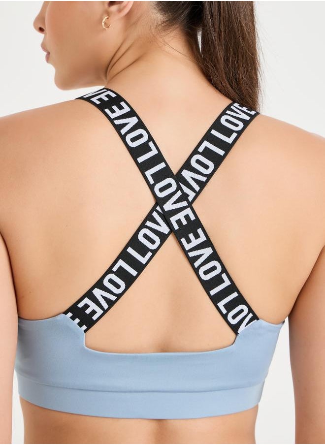Styli - Styli Pack of 3 - Solid Top- Slogan Print Strap Sports Bra and Leggings - Image 1