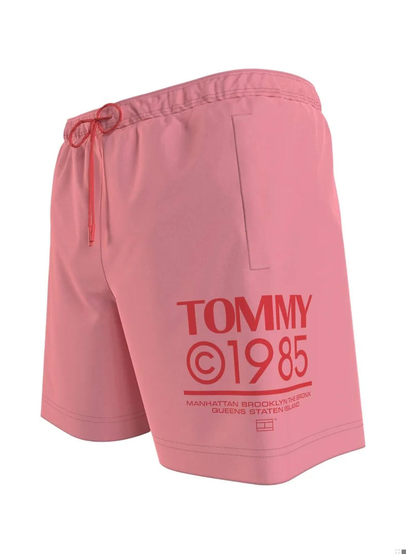 TOMMY JEANS Logo Drawstring Mid Length Slim Swim Shorts,