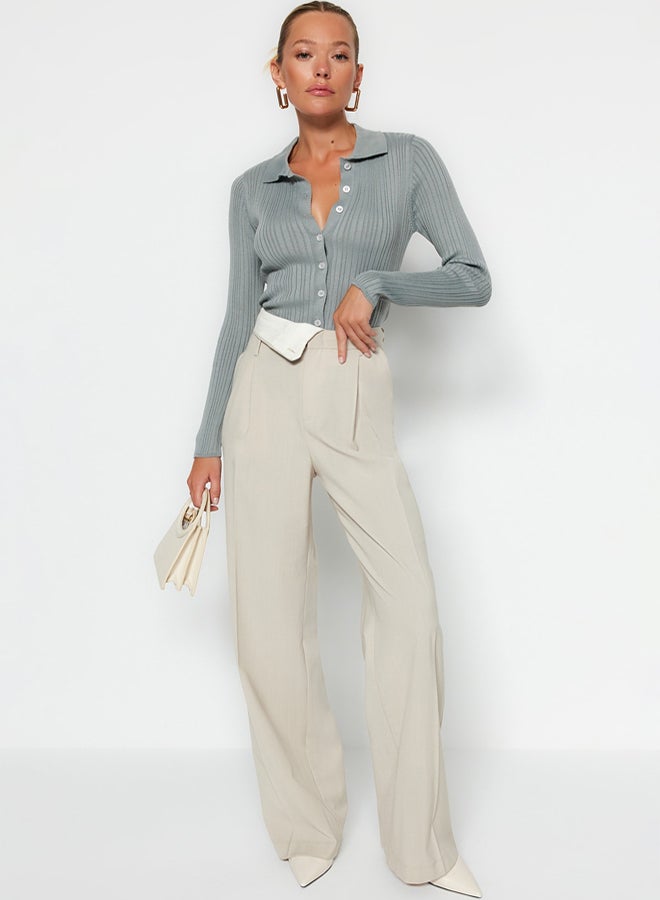 trendyol Mercerized Look Ribbed Polo Collar Knitwear Cardigan - Image 2