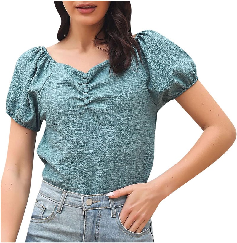 comfrt Women's Summer Crop Top V Neck Casual Tshirts Loose Comfy Blouse Lightweight Cute Hawaiian Shirts for Women - Image 1