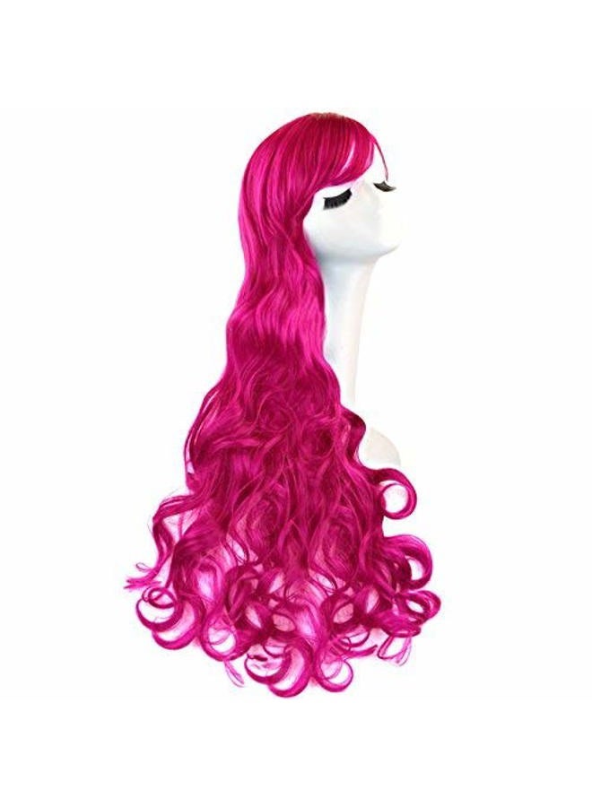 Rbenxia Curly Cosplay Wig Long Hair Heat Resistant Spiral Costume Wigs Anime Fashion Wavy Curly Cosplay Daily Party Rose Red 32" 80cm - Image 4