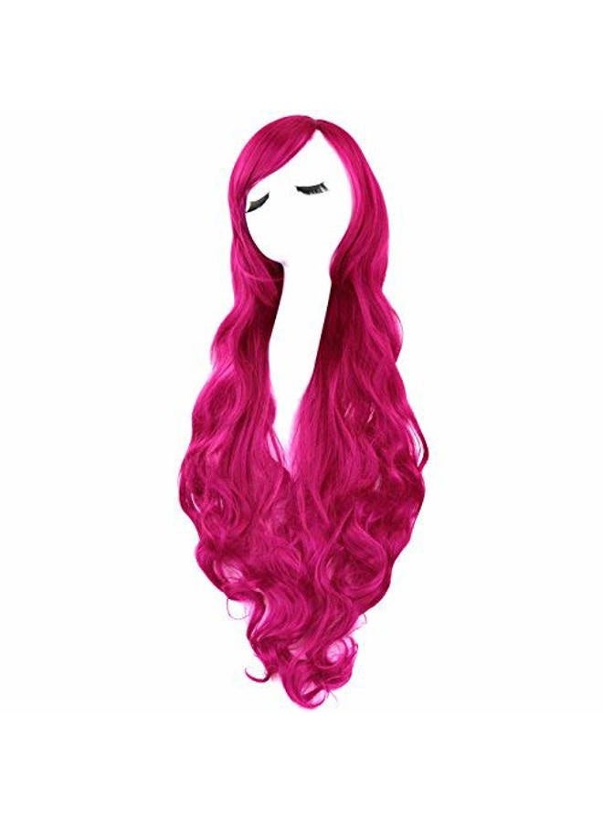Rbenxia Curly Cosplay Wig Long Hair Heat Resistant Spiral Costume Wigs Anime Fashion Wavy Curly Cosplay Daily Party Rose Red 32" 80cm - Image 3