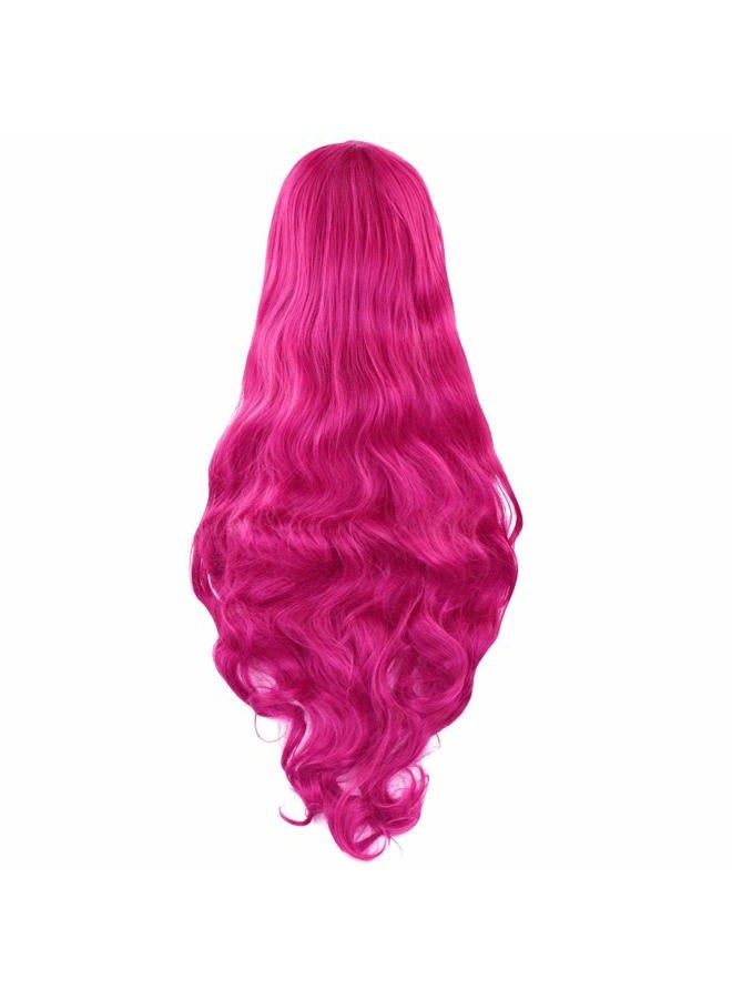 Rbenxia Curly Cosplay Wig Long Hair Heat Resistant Spiral Costume Wigs Anime Fashion Wavy Curly Cosplay Daily Party Rose Red 32" 80cm - Image 1