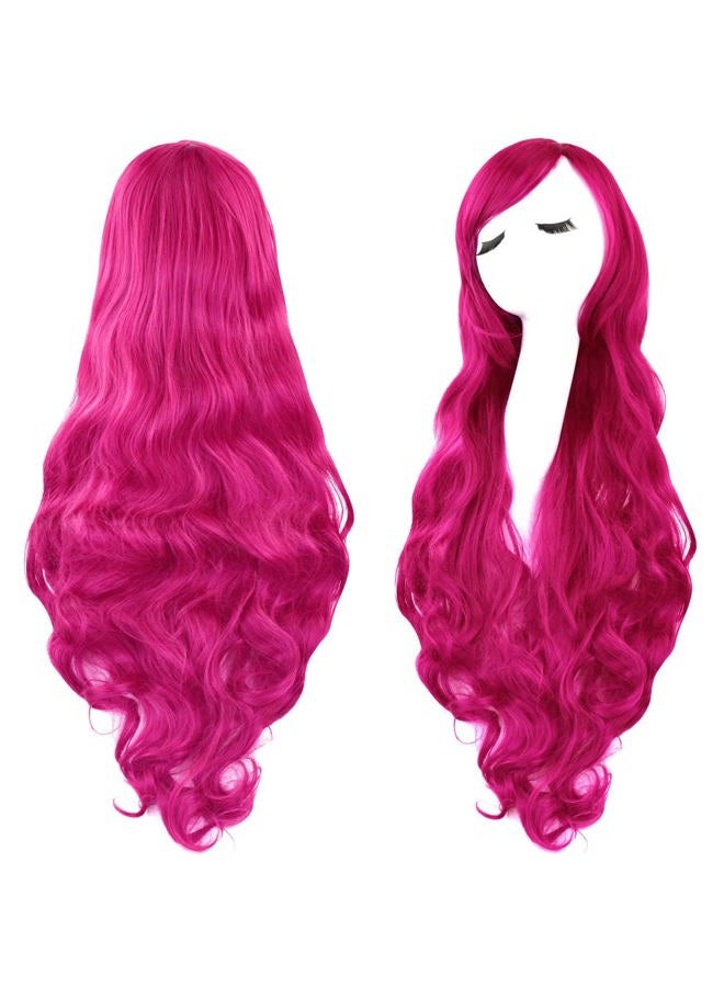 Rbenxia Curly Cosplay Wig Long Hair Heat Resistant Spiral Costume Wigs Anime Fashion Wavy Curly Cosplay Daily Party Rose Red 32" 80cm - Image 2