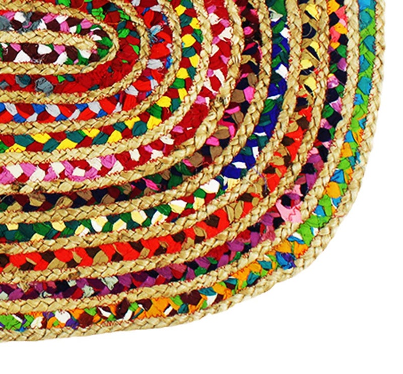 Cotton Craft سجادة راج من جوت تشيندي من كوتون كرافت - سجادة ريفية بوهيمية - مصنوعة يدويًا وقابلة للعكس من القطن المعاد تدويره - ديكور منزلي هدية - 3' x 5' بيضاوية - متعددة الألوان - Image 3