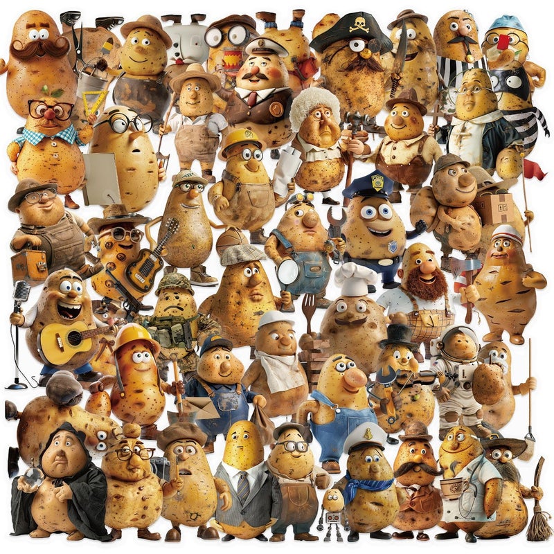 YOKSAS 50PCS Funny Potato Meme Stickers Pack â€“ Waterproof Clear Cute 3D Cartoon Potato Man Occupation Stickers for Scrapbooking, Laptops, Water Bottles, Journals, Crafts Supplies - Image 1